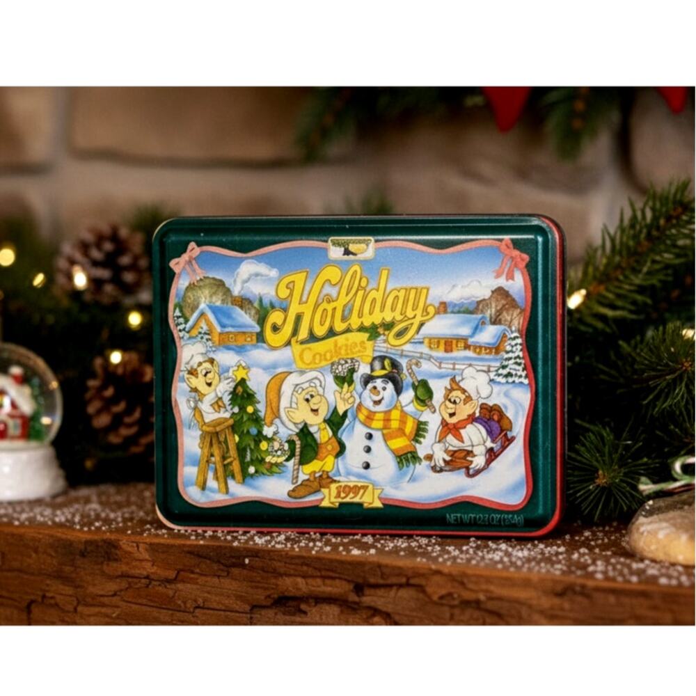 Vintage 1997 Keebler Holiday Cookies Tin – Christmas Elf & Snowman Design